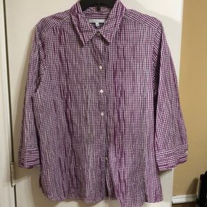 FOXCROFT Sue Crinkle Mixed Gingham check Shirt lavender purple 16